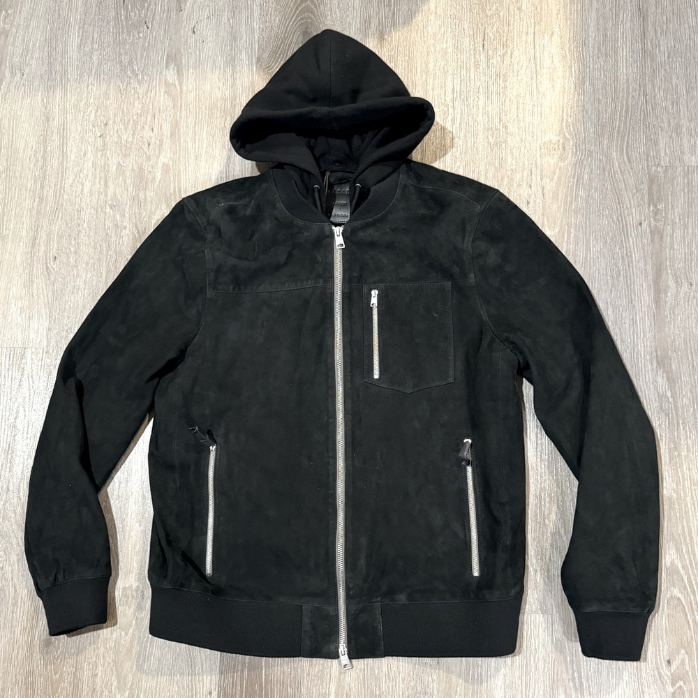 All Saints - Kairo Hooded Suede Bomber - Celestial Black